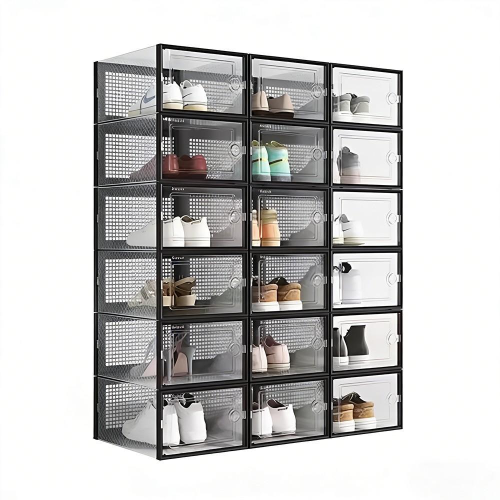 Sneaker Case - 12er-Pack Transparente Kunststoff-Schuhaufbewahrungsboxen mit Vordertür, Stapelbare